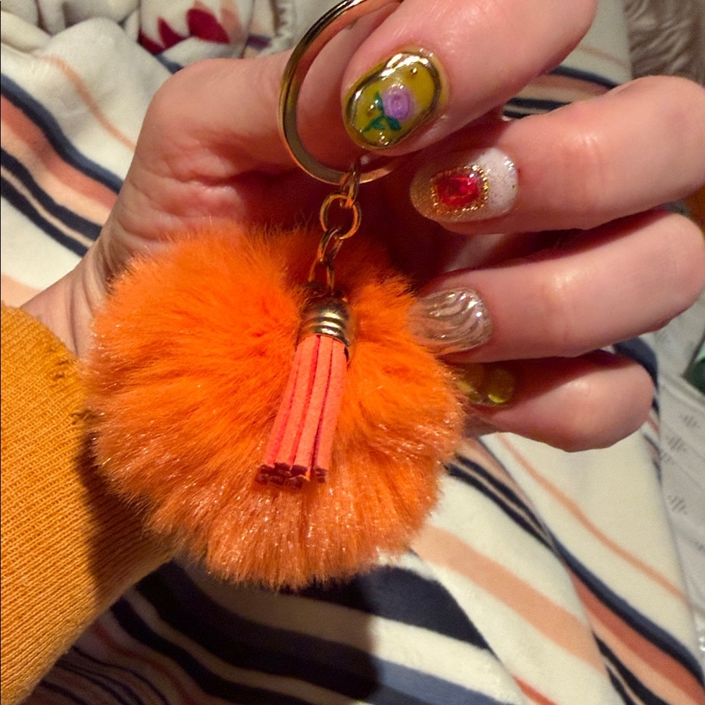 Orange Pom Pom Keychain with Tassel